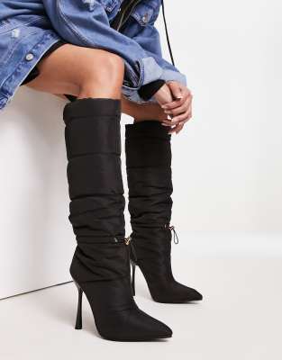 Veelau Meieer Dames Kniehoge Plateaulaarzen Tweekleurige Stiletto Laarzen van Glanzend Leer met Veters en Ritssluiting aan de Zijkant, zwartroze, 43 EU