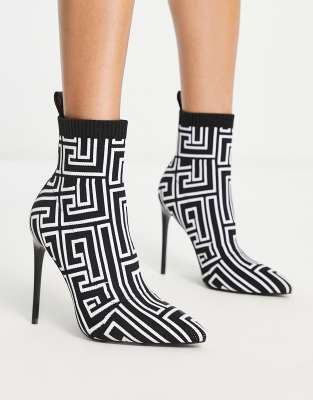 Simmi London Anusha stiletto heel sock boots in mono print