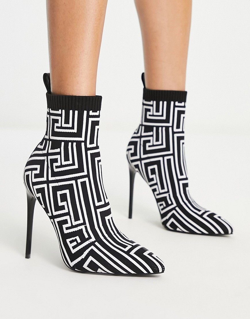 Simmi London Anusha stiletto heel sock boots in mono print-Multi