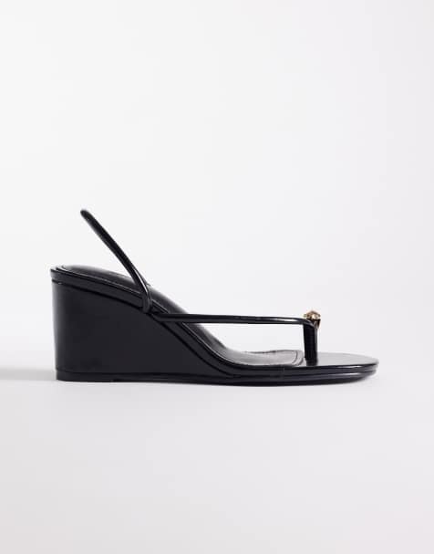Simmi London Anya wedge sandals with gold toe detail in black - view 1