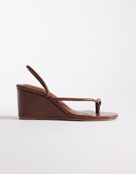 Simmi London Anya wedge sandals with gold-tone toe detailing in brown - view 1