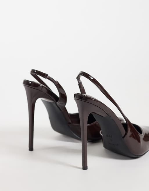 Simmi London Arabella décolleté slingback con tacco in PU marrone, 3 di 4