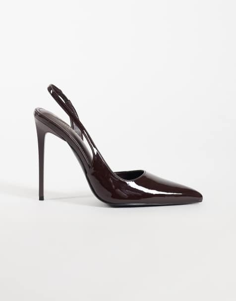Simmi London Arabella lak slingback-pumps med hæl i brun PU - view 1