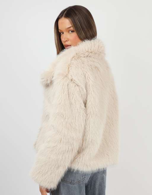 Simmi London Arabella oversized collar faux fur coat in cream, 2 of 4