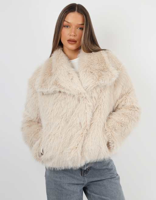 Simmi London Arabella oversized collar faux fur coat in cream, 4 of 4