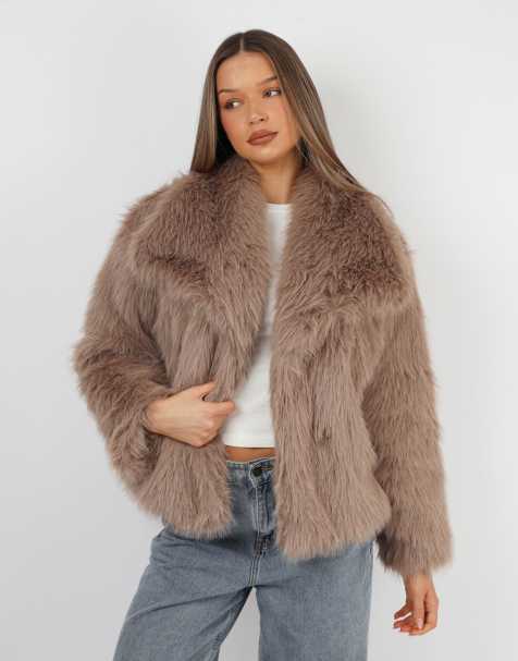 Simmi London Arabella oversized collar faux fur coat in mocha - view 1