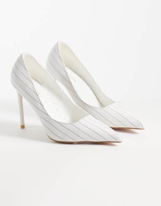 Simmi London Arielle heeled pumps in white pinstripe, 2 of 4