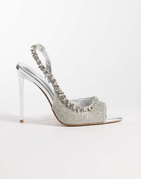 Simmi London Arkouz slingback peep toe sandals in silver glitter - view 1