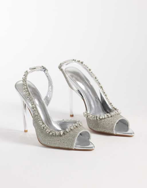 Simmi London Arkouz slingback peep toe sandals in silver glitter, 2 of 4