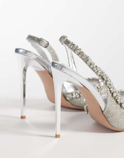 Simmi London Arkouz slingback peep toe sandals in silver glitter, 4 of 4