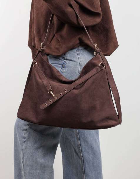 Simmi London Artemis large shoulder bag in brown suede - view 1