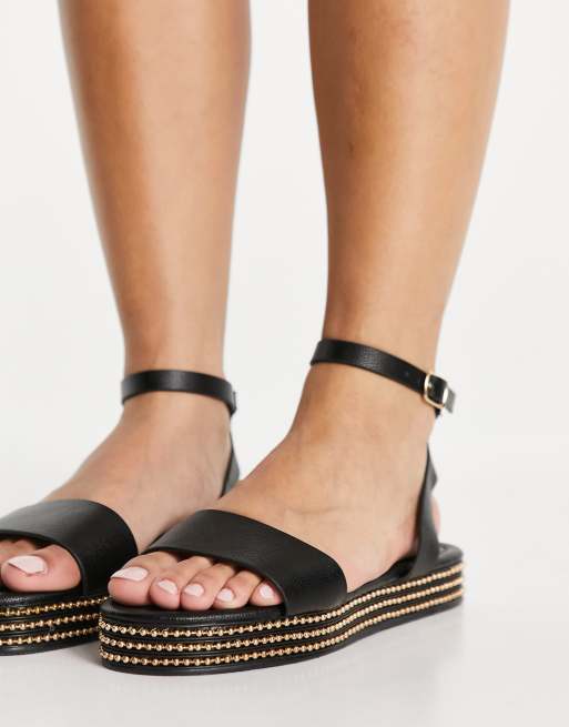 Simmi London – Arvin – Svarta flatform-sandaler med nitar, 2 av 4