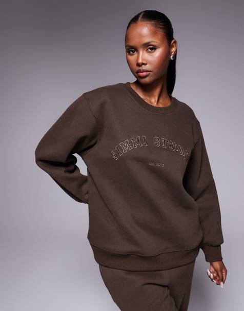 Simmi London Ashby varsity slogan sweatshirt in chestnut - view 1