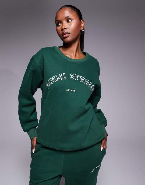 Simmi London Ashby varsity slogan sweatshirt in pine