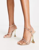 Simmi London Eloise heeled sandals with leg wrap in gold | ASOS