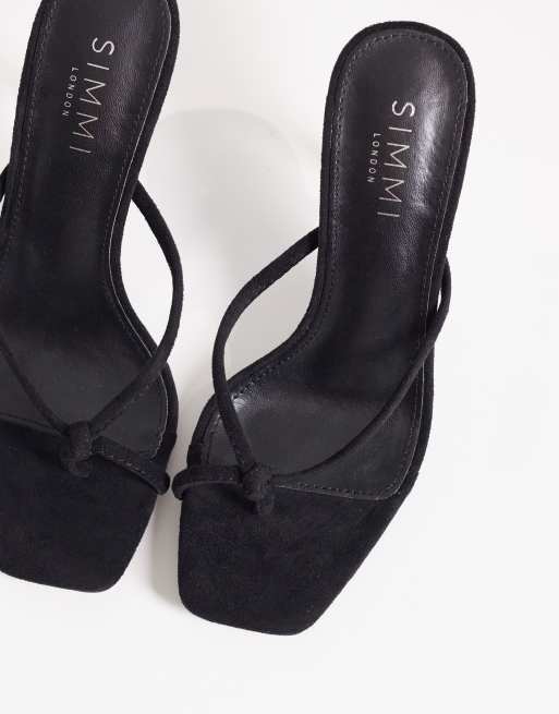 Simmi London Asra heeled mule sandals in black suedette, 2 of 4