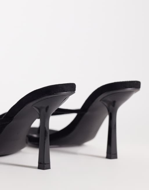 Simmi London Asra heeled mule sandals in black suedette, 3 of 4