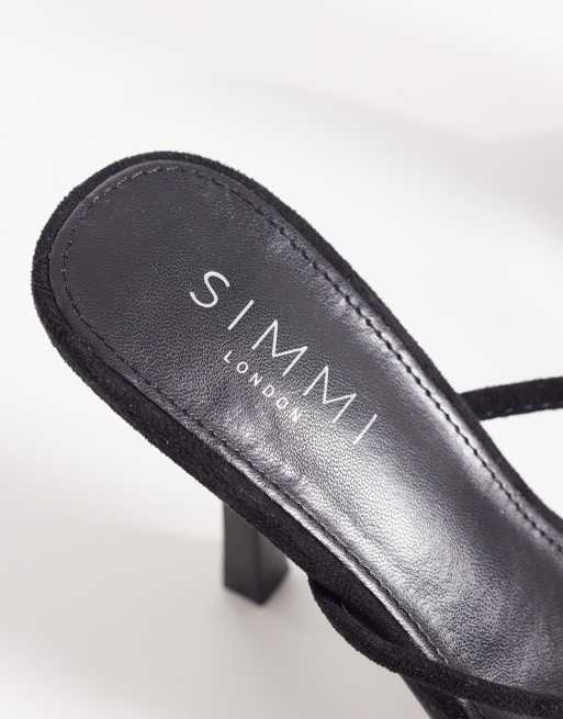 Simmi London Asra heeled mule sandals in black suedette, 4 of 4