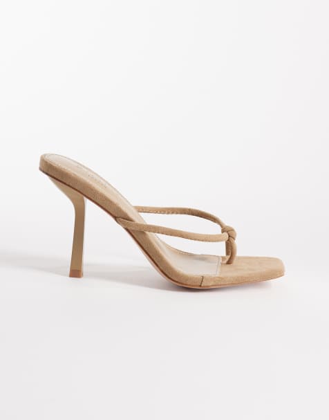 Simmi London Asra heeled mule sandals in taupe suedette - view 1