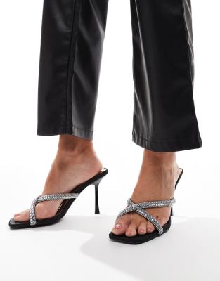 Simmi London Aubriella embelished cross strap mule in black