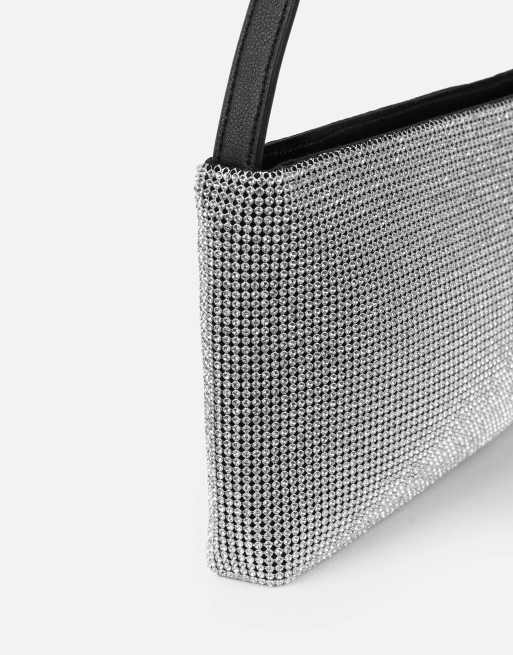 Simmi London Aura shoulder clutch bag in silver diamante, 3 of 6