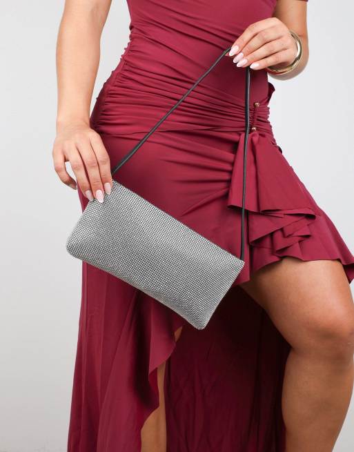 Simmi London Aura shoulder clutch bag in silver diamante, 5 of 6