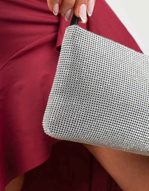 Simmi London Aura shoulder clutch bag in silver diamante, 6 of 6
