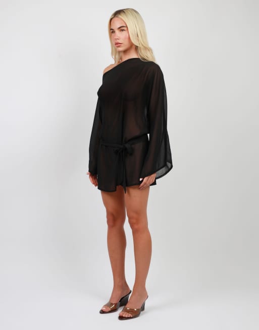 Simmi London Beach chiffon mini dress in black, 2 of 4