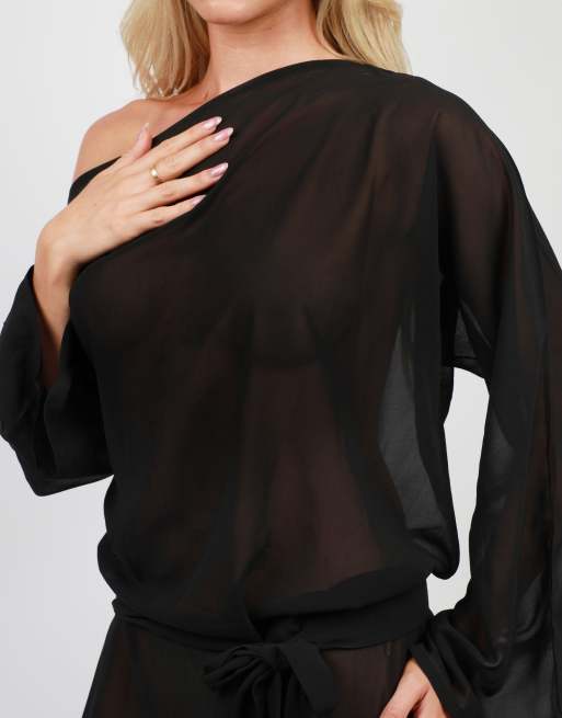 Simmi London Beach chiffon mini dress in black, 3 of 4