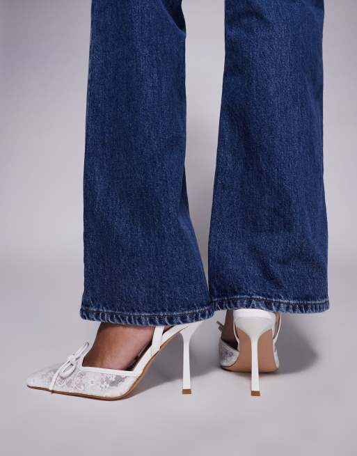Simmi London Bebee bow detail open back heeled pumps in white