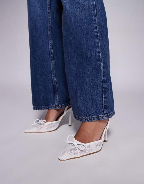 Simmi London - Bebee - Scarpe décolleté bianche con tacco e fiocco aperte sul retro - view 1