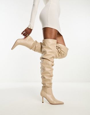 Simmi London Beck ruched knee boots in light beige