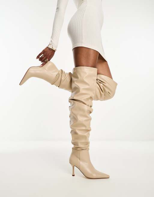 Ruched thigh high store boots