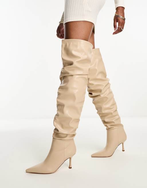 Beige suede thigh hot sale high boots