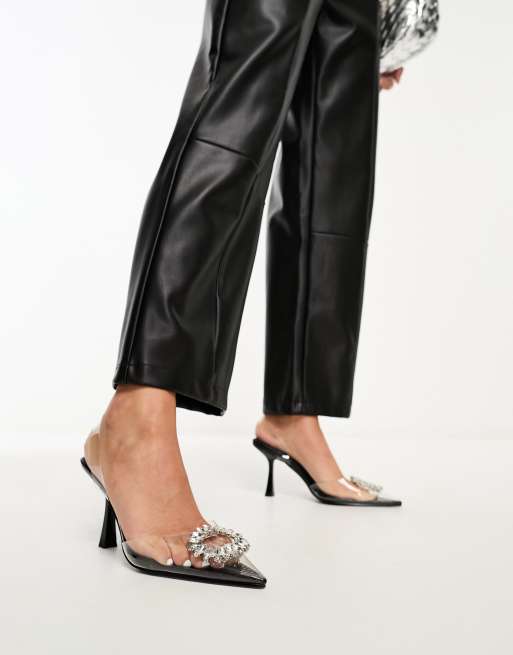 Simmi London Becki embellished slingback heels in black patent