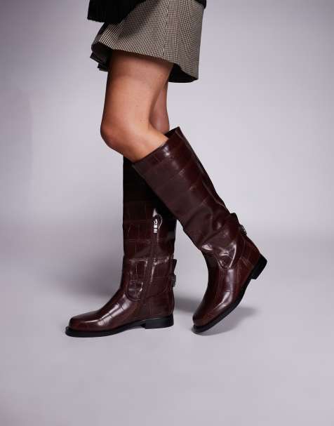 Simmi London Bernie riding knee boots in burgundy croc - view 1
