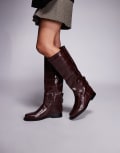 [SIMMI Shoes] Simmi London Bernie riding knee boots in burgundy croc-Red 41 Burgundy croc pu