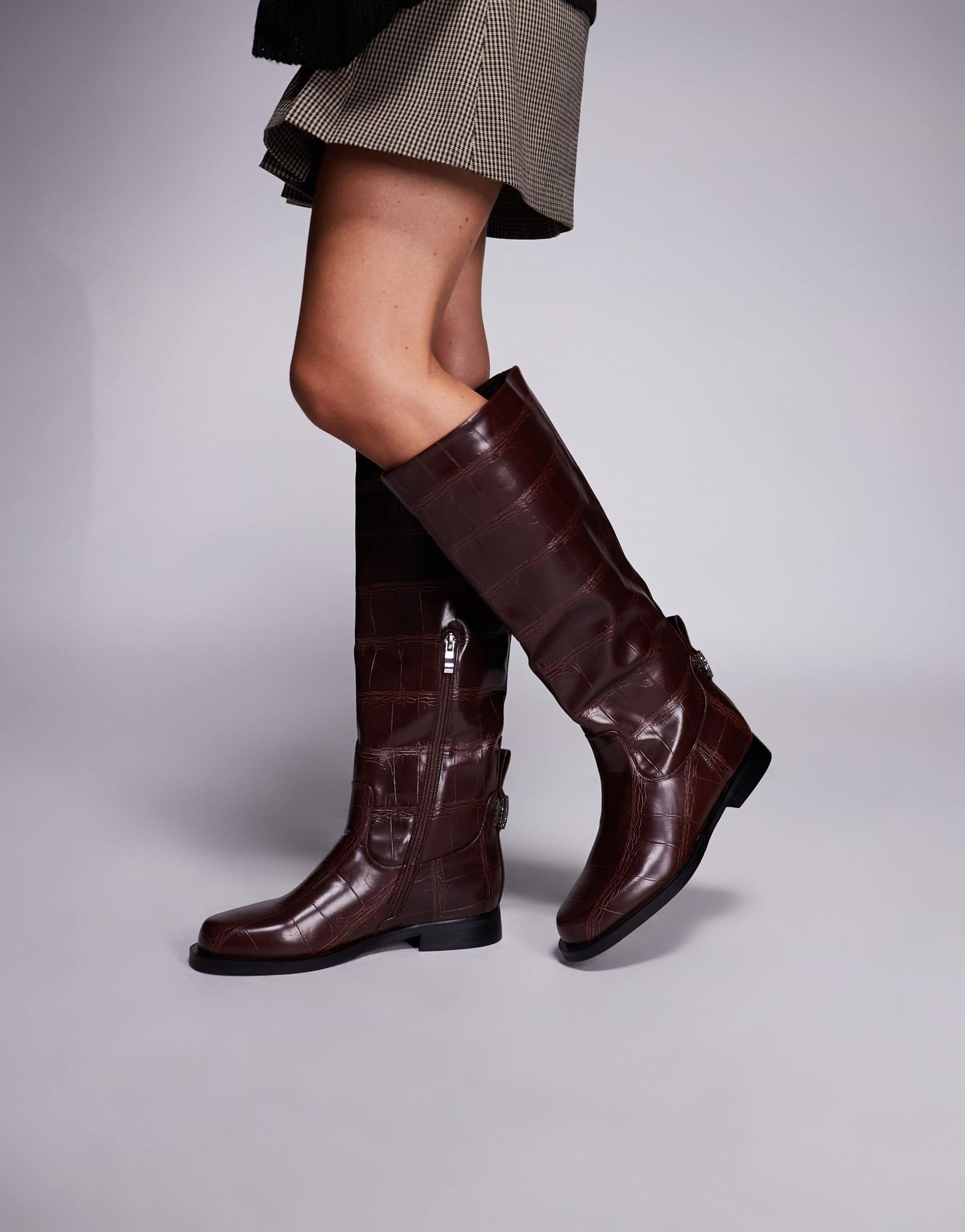 simmi london bernie riding knee boots in burgundy croc