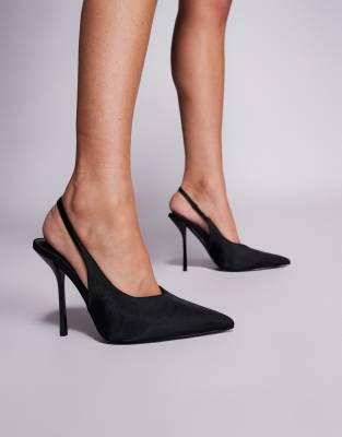 SIMMI London - Bexley - Escarpins satinés larges à talon - Noir