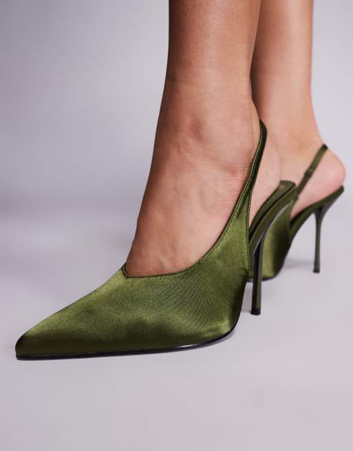 SIMMI London - Bexley - Escarpins satinés larges à talon - Olive, 3 de 4