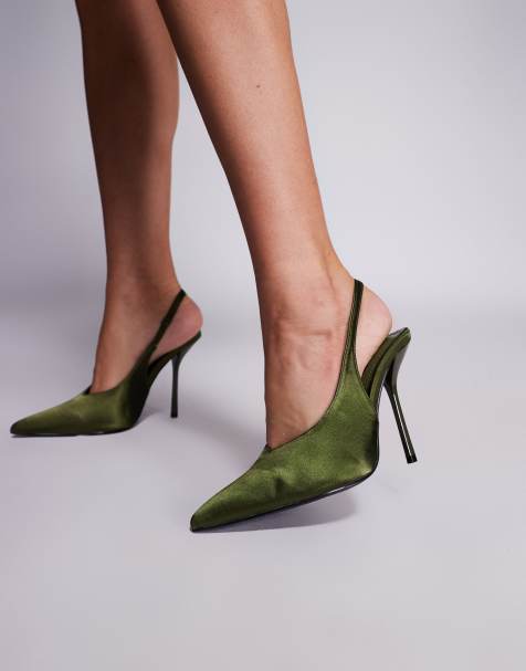 Simmi London Bexley heeled court shoe in olive satin - view 1