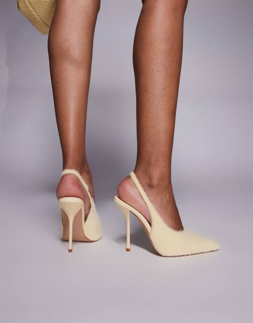 Simmi London Bexley heeled court shoe in yellow faux pony 