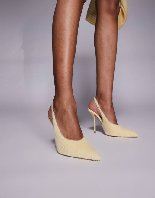 Simmi London Bexley heeled court shoe in yellow faux pony 
