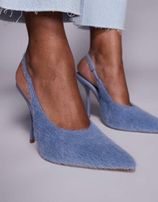 Simmi London Bexley heeled pumps in blue faux pony 