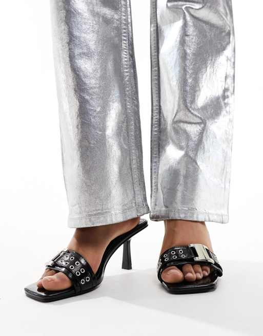 SIMMI London - Bexley - Mules à talon mi-haut avec boucle et œillets - Noir