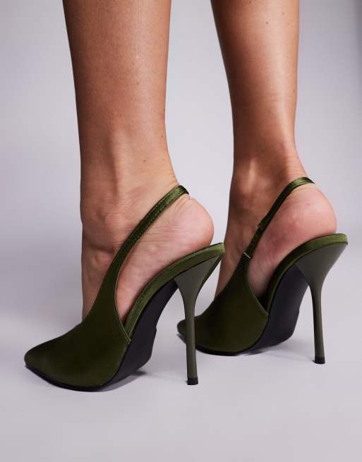 Simmi London – Bexley – Olivgröna pumps i satin med klackar, 2 av 4