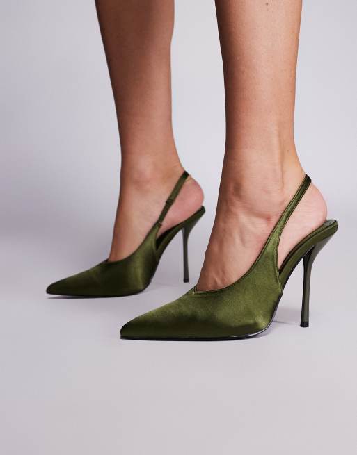 Simmi London – Bexley – Olivgröna pumps i satin med klackar, 4 av 4