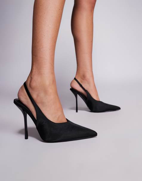 Simmi London Bexley Wide Fit heeled court shoes in black satin - view 1