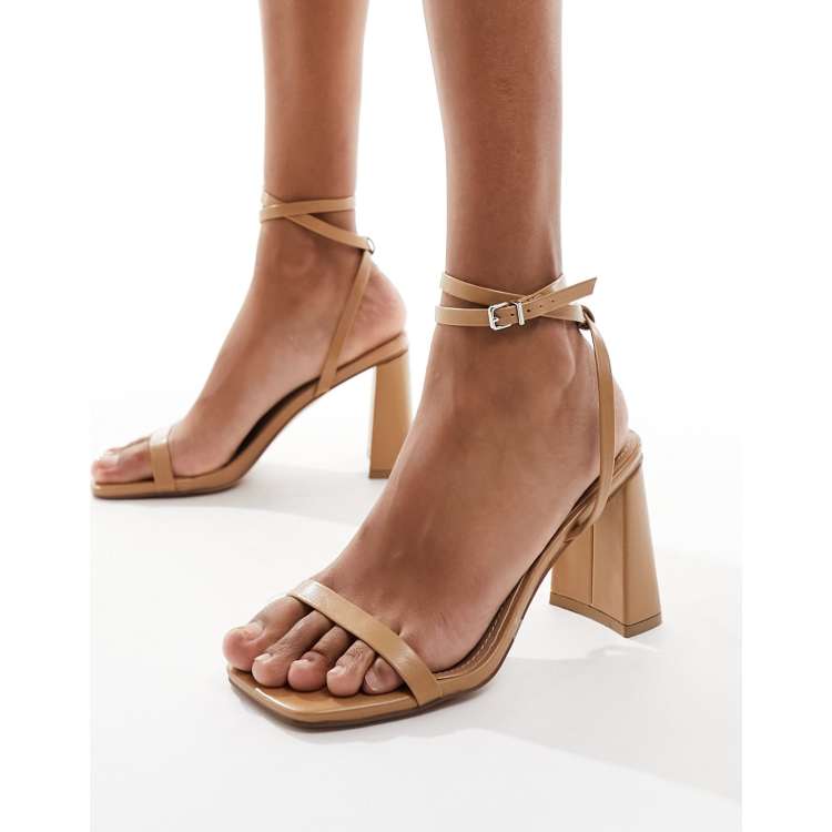 Nude strappy block online heels