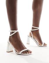 ASOS DESIGN Hotel barely there block heeled sandals in pale pink